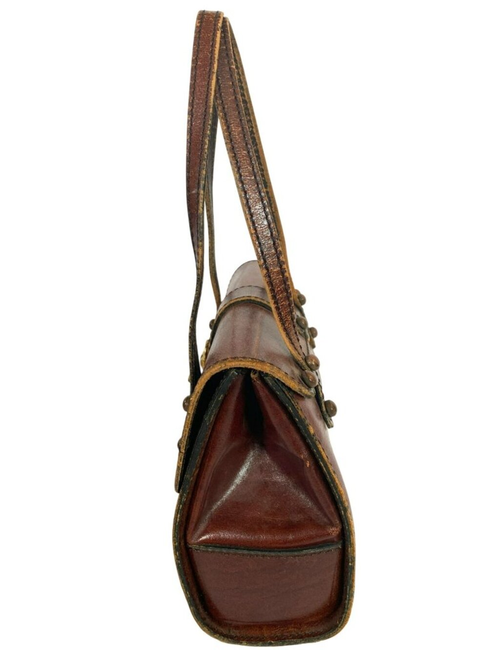 Vintage Leather Purse Bag Handbag Brown Gold Trim Lion Mod 60s 70s - Picture 3 of 9